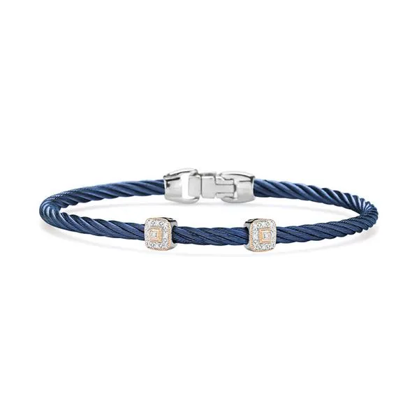 ALOR Blueberry Cable Essential Stackable Bracelet with Double Square Diamond station set in 18kt Rose Gold George Press Jewelers Livingston, NJ