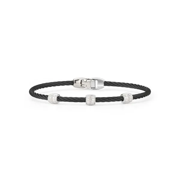 ALOR Black Cable Bangle with Three Stations George Press Jewelers Livingston, NJ