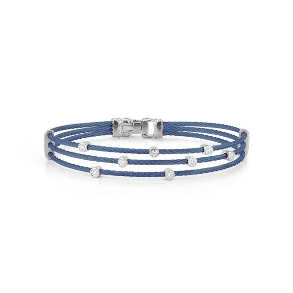 ALOR Caribbean Blue Bangle with 3 Cables and 8 diamond stations George Press Jewelers Livingston, NJ