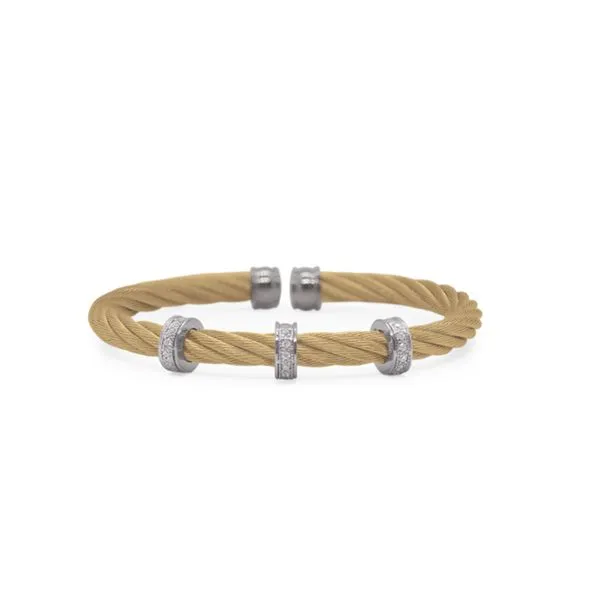 ALOR Yellow Cable 5mm Triple Barrel Cuff with 18kt Gold & Diamonds George Press Jewelers Livingston, NJ