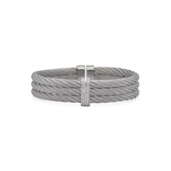 ALOR Grey Cable 3-Row Cuff with 18kt Gold & Diamonds George Press Jewelers Livingston, NJ