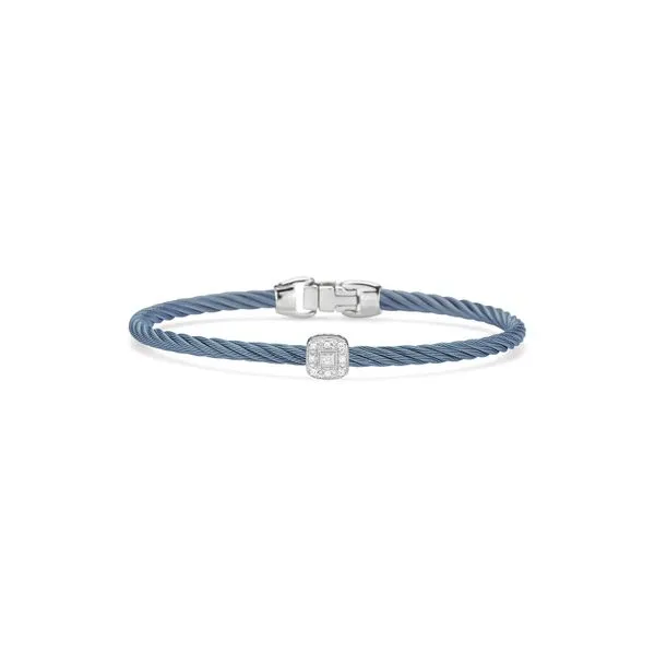 ALOR Caribbean Blue Bangle with single square diamond station George Press Jewelers Livingston, NJ