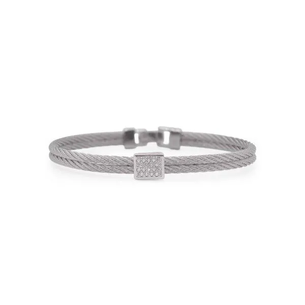 ALOR Grey Cable Bangle with Rectangular Diamond Station George Press Jewelers Livingston, NJ
