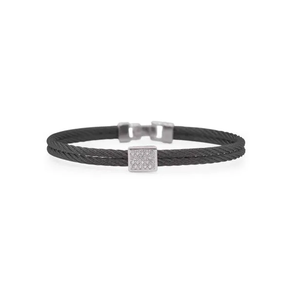 ALOR Black Cable Bangle with Rectangular Diamond Station George Press Jewelers Livingston, NJ