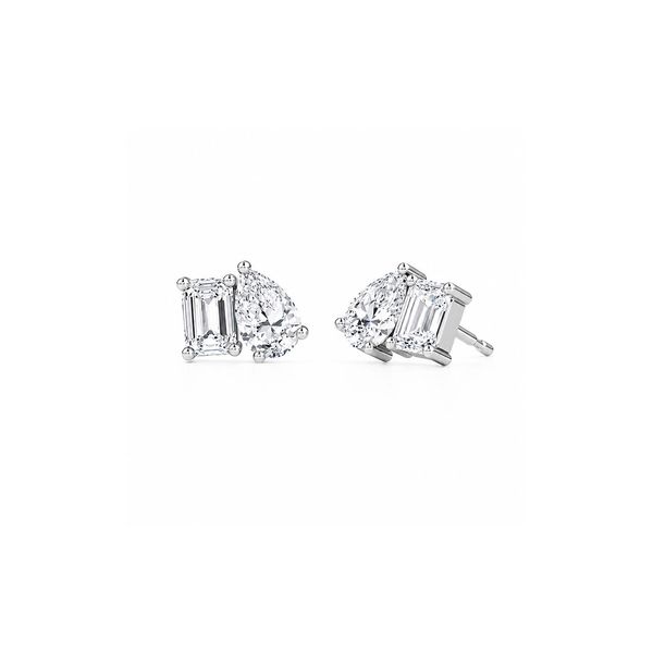 14K White Gold Lab Diamond Pear & Emerald Earrings George Press Jewelers Livingston, NJ