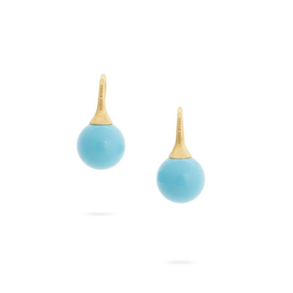 Marco Bicego® 18K Yellow Gold and Turquoise Small French Wire Earrings George Press Jewelers Livingston, NJ