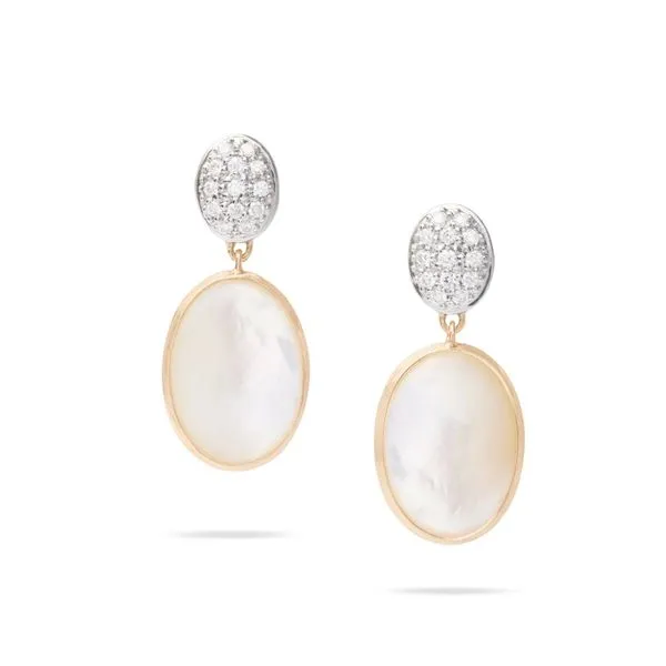 Marco Bicego® Siviglia Collection 18K Yellow Gold Siviglia Mother of Pearl and Diamond Two Drop Earrings George Press Jewelers Livingston, NJ