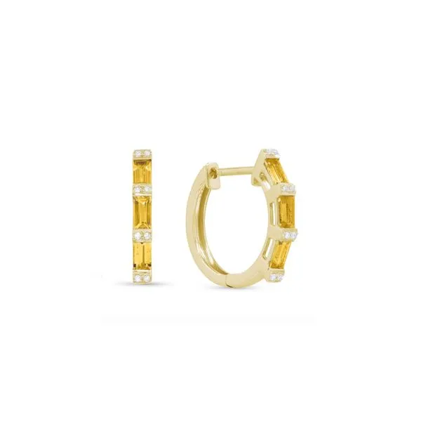 Madison L 14 Karat Yellow Citrine & Diamond Small Hoop Earrings George Press Jewelers Livingston, NJ