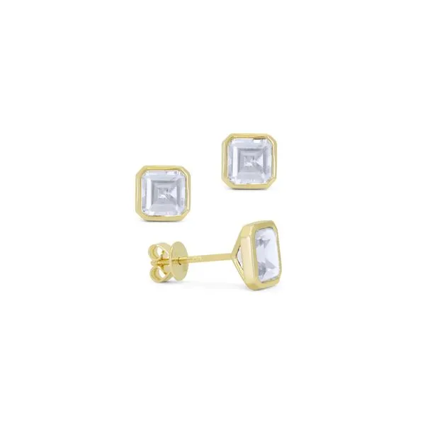 Madison L 14K Yellow Gold White Topaz Bezel Set Stud Earring George Press Jewelers Livingston, NJ