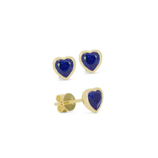 Madison L 14 Karat Yellow Heart Stud Earrings in Lab Sapphire George Press Jewelers Livingston, NJ