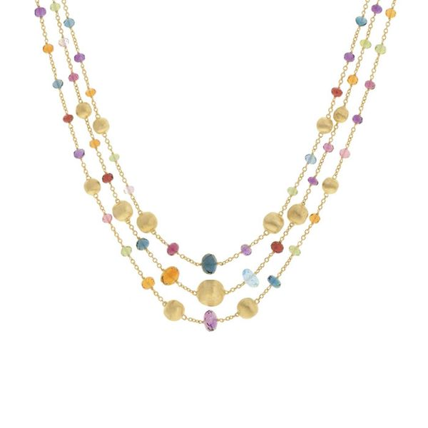 Marco Bicego® 18K Yellow Gold and Multi-Colored Gemstone Triple Strand Statement Necklace George Press Jewelers Livingston, NJ