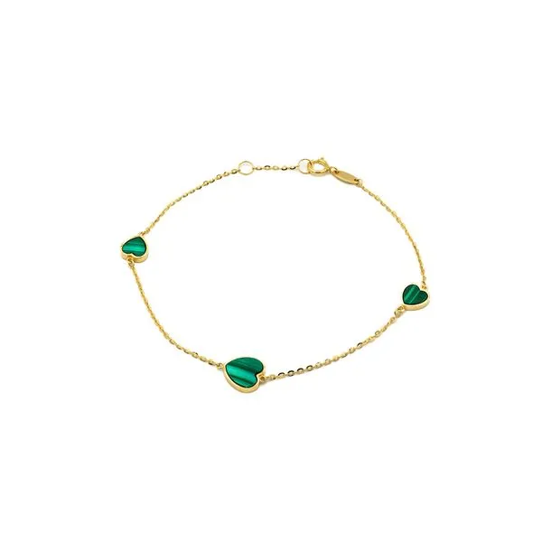 14 K Yellow Gold Heart Malachite Bracelet George Press Jewelers Livingston, NJ