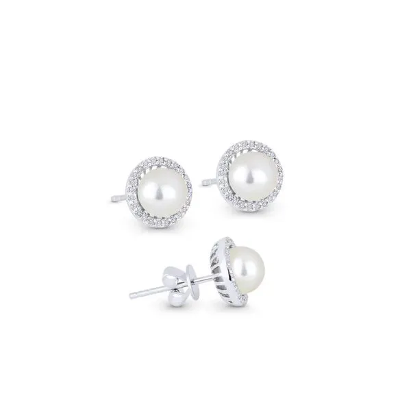 Madison L Pearl Stud With Diamond Halo in White Gold George Press Jewelers Livingston, NJ