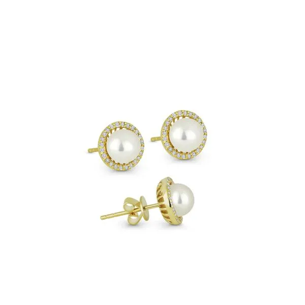 Madison L Pearl Stud With Diamond Halo in Yellow Gold George Press Jewelers Livingston, NJ