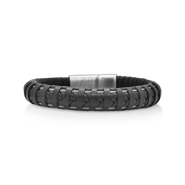 ALOR Black Leather Wrapped Bracelet with Grey Clasp George Press Jewelers Livingston, NJ