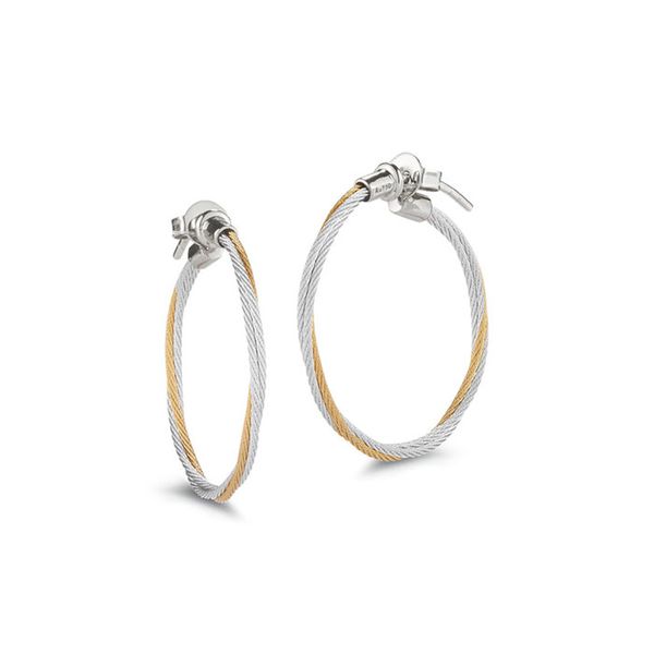 ALOR Classique Yellow and Grey Cable Twisted Hoop Earrings George Press Jewelers Livingston, NJ