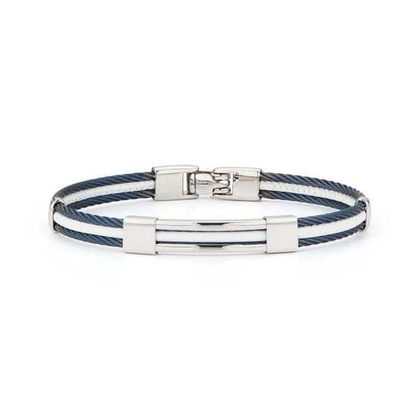 ALOR Gents Jewelry Blueberry Cable & Leather Bracelet George Press Jewelers Livingston, NJ