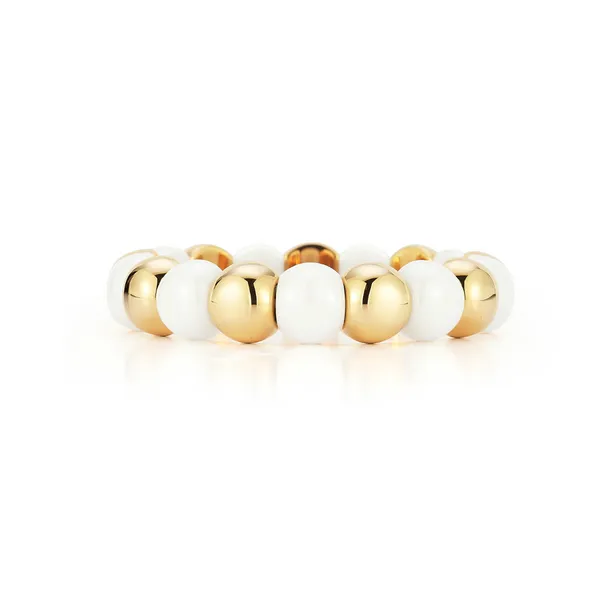 Demeglio Small Aura Dama Beads with White Ceramic and 18k Yellow Gold Overlay George Press Jewelers Livingston, NJ