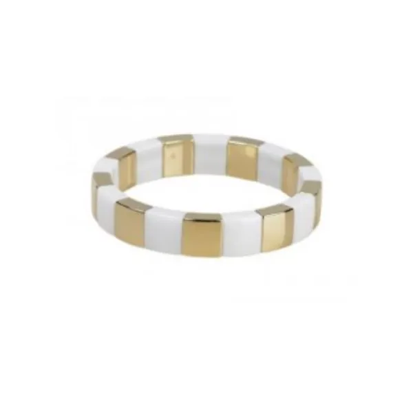 Demeglio18K Yellow Gold Overlay and White Ceramic Square Stretch George Press Jewelers Livingston, NJ