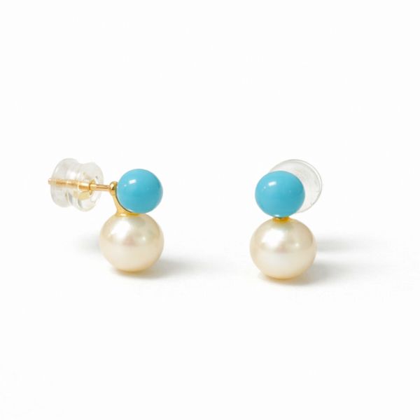 14K Yellow Gold Turquoise & Pearl Earring George Press Jewelers Livingston, NJ
