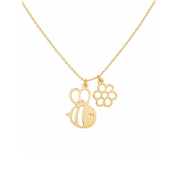 14K Yellow Gold Bumble Bee and Flower Necklace George Press Jewelers Livingston, NJ
