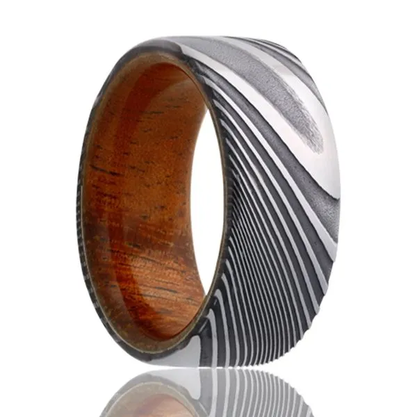 Damascus Steel & Koa Wood Band 8mm Georgetown Jewelers Wood Dale, IL