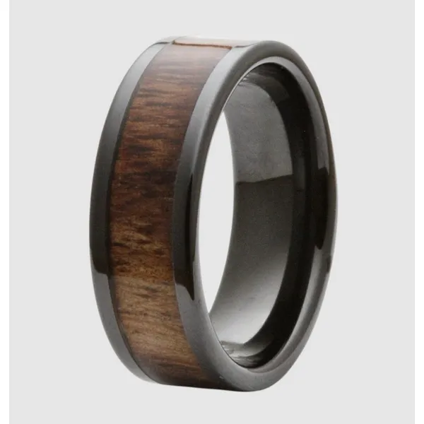 Black Ceramic & Koa Wood Inlay Band 8mm Georgetown Jewelers Wood Dale, IL