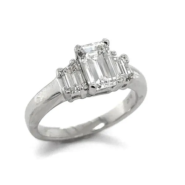 Estate Platinum Emerald Cut & Trapezoid Diamond Engagement Ring Image 2 Georgetown Jewelers Wood Dale, IL