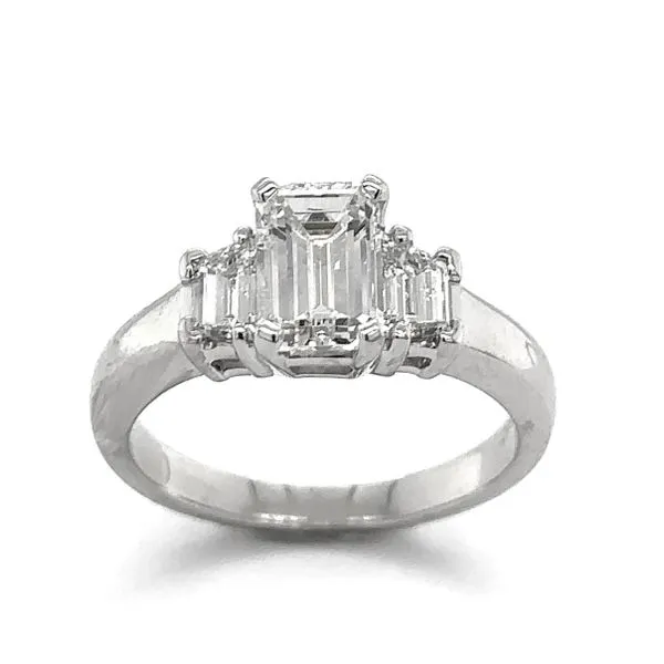 Estate Platinum Emerald Cut & Trapezoid Diamond Engagement Ring similar item image