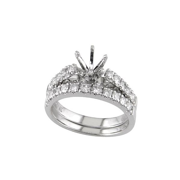 14K White Gold Diamond Semi-Mount Engagement Ring & Wedding Band Set Image 2 Georgetown Jewelers Wood Dale, IL