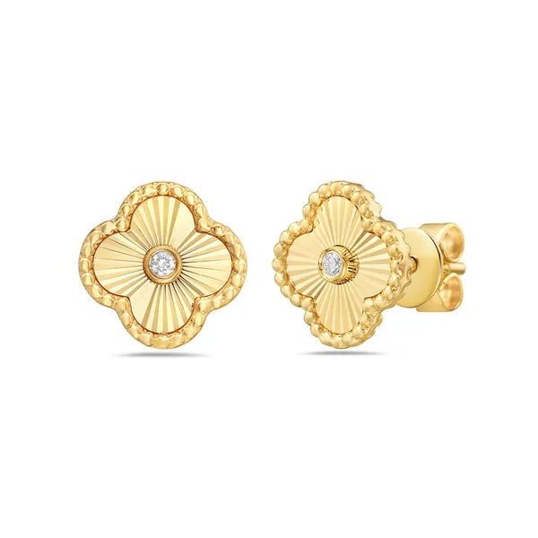14K Yellow Gold Diamond Clover Earrings