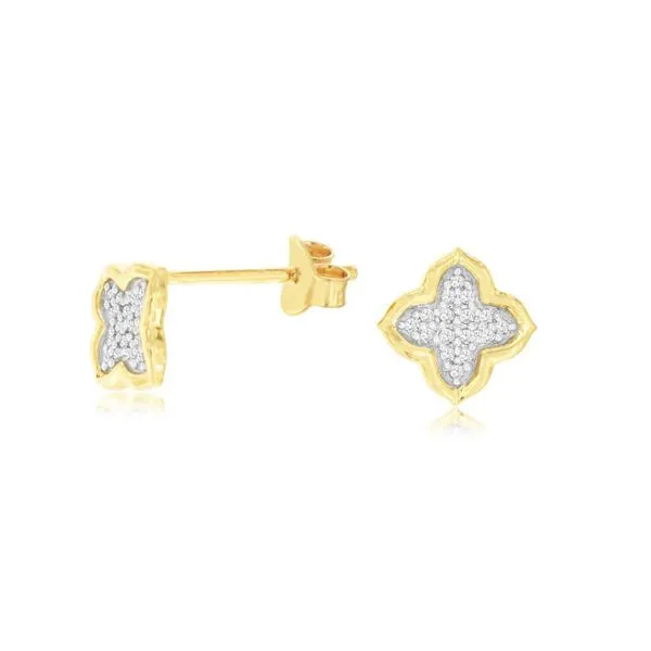14K Gold Two Tone Diamond Clover Earrings