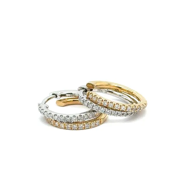 14K Two-Tone Diamond Huggie Hoop Earrings
