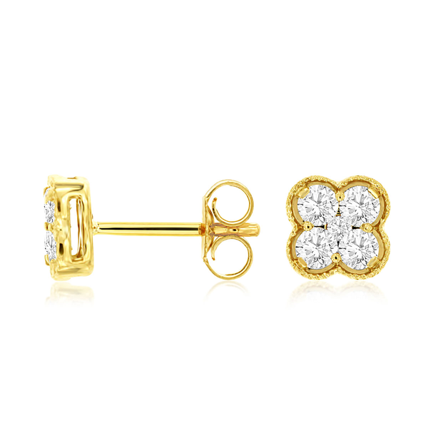 14K Yellow Gold Diamond Clover Earrings Georgetown Jewelers Wood Dale, IL