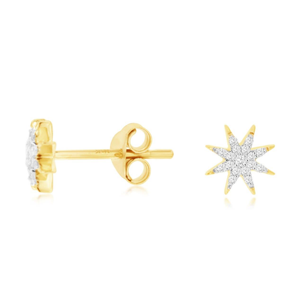 14K Yellow Gold Diamond Starburst Earrings Georgetown Jewelers Wood Dale, IL