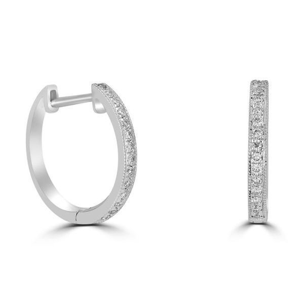 14K White Gold Diamond Huggie Hoop Earrings Georgetown Jewelers Wood Dale, IL