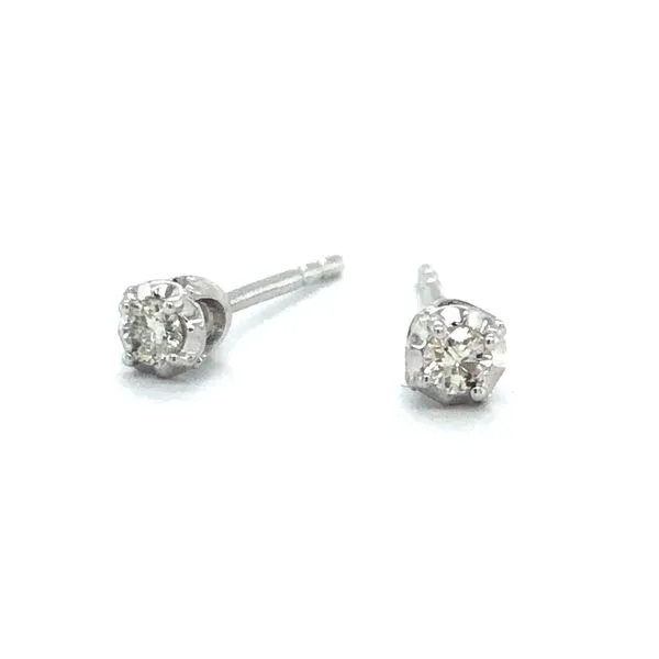 14K White Gold Diastar Stud Earrings 0.10cttw