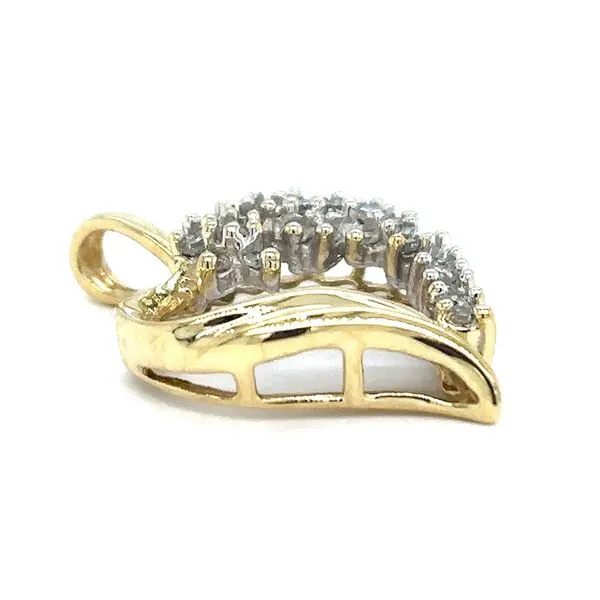 Estate 10K Yellow Gold Open Heart Diamond Pendant