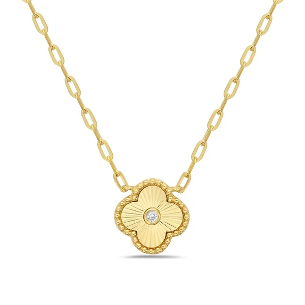 14K Yellow Gold Diamond Clover Necklace