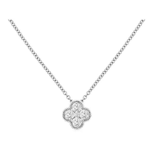 14K White Gold Diamond Clover Necklace