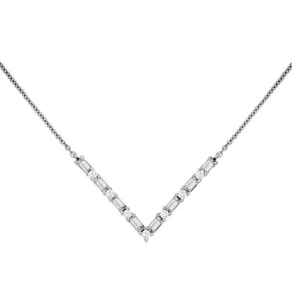 14K White Gold Diamond \V\ Necklace