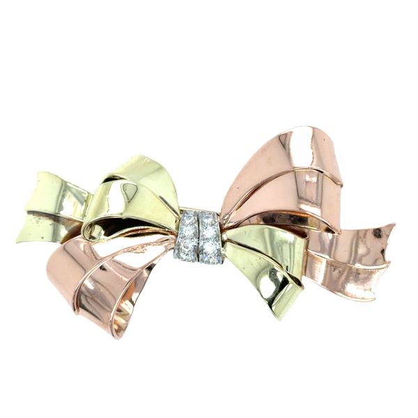 Estate Gold Double Bow & Diamond Pin Georgetown Jewelers Wood Dale, IL