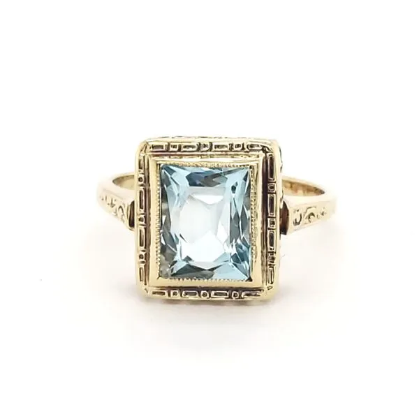 Emerald Cut Aquamarine Filigree Ring Georgetown Jewelers Wood Dale, IL