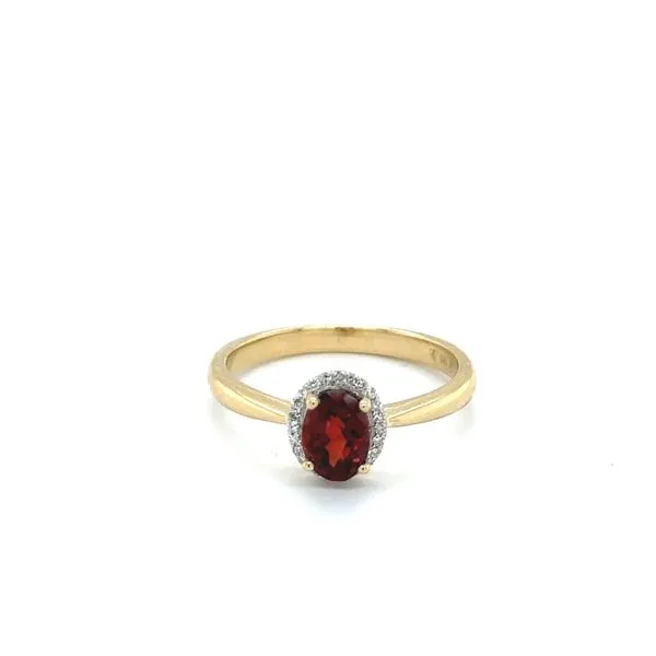 14K Yellow Gold Garnet & Diamond Halo Ring Georgetown Jewelers Wood Dale, IL