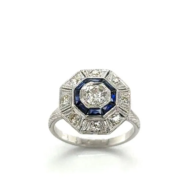 Estate Euopean Cut Sapphire & Diamond Ring Image 2 Georgetown Jewelers Wood Dale, IL