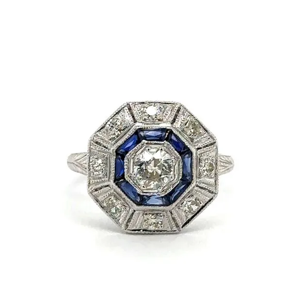 Estate Euopean Cut Sapphire & Diamond Ring Georgetown Jewelers Wood Dale, IL