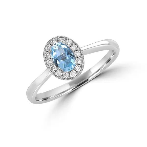 14K White Gold Aquamarine & Diamond Ring