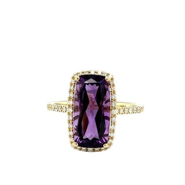 14K Yellow Gold Amethyst & Diamond Ring
