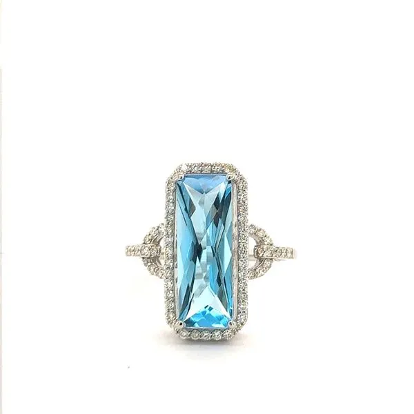 14K White Gold Blue Topaz & Diamond Ring Georgetown Jewelers Wood Dale, IL