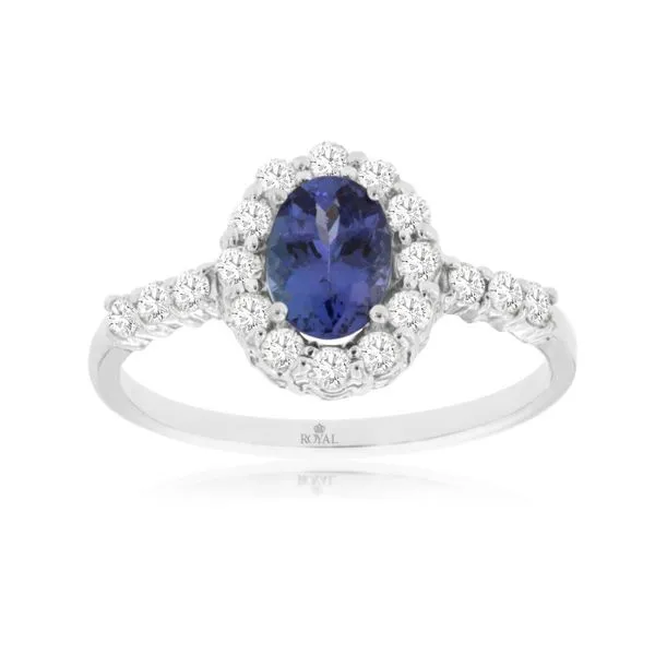14K White Gold Tanzanite & Diamond Halo Ring Georgetown Jewelers Wood Dale, IL